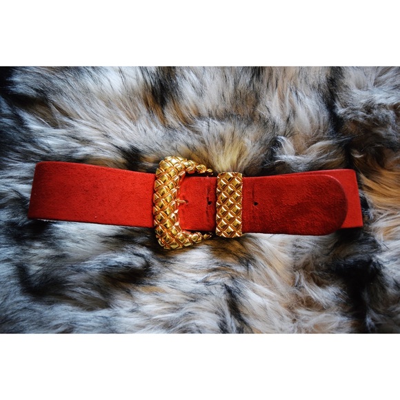 St. John Accessories - ST JOHN vintage red velvet gold buckle belt SZ 4